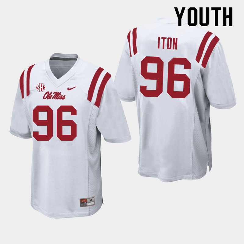 Youth #96 Isaiah Iton Ole Miss Rebels College Football Jerseys Sale-White - Click Image to Close